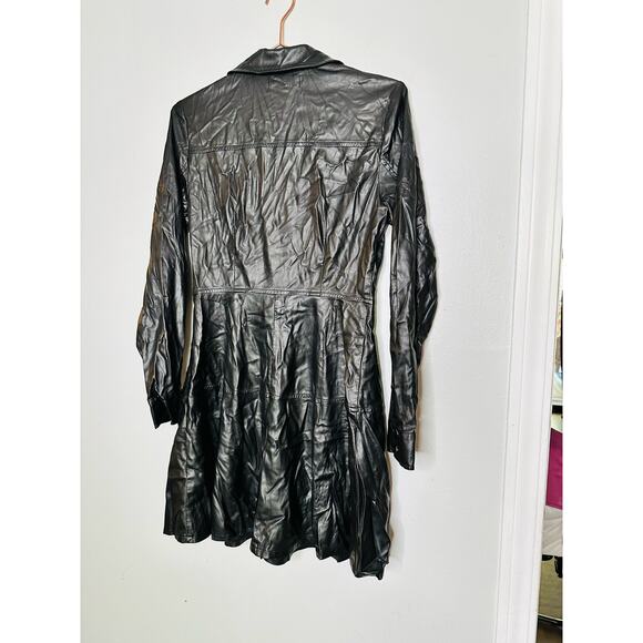 JASON WU Black Faux Leather Button Front Collared Pleated Mini Dress size 6 - Picture 6 of 13